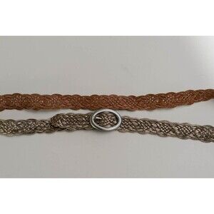 Talbots Womens gold tone Leather Woven Braided Silver Oval Buckle Belt 3X